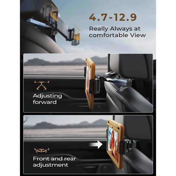 LISEN Car Headrest Phone Holder Backseat H715 Black Mounts Travel NEW OPEN BOX - Picture 4 of 14